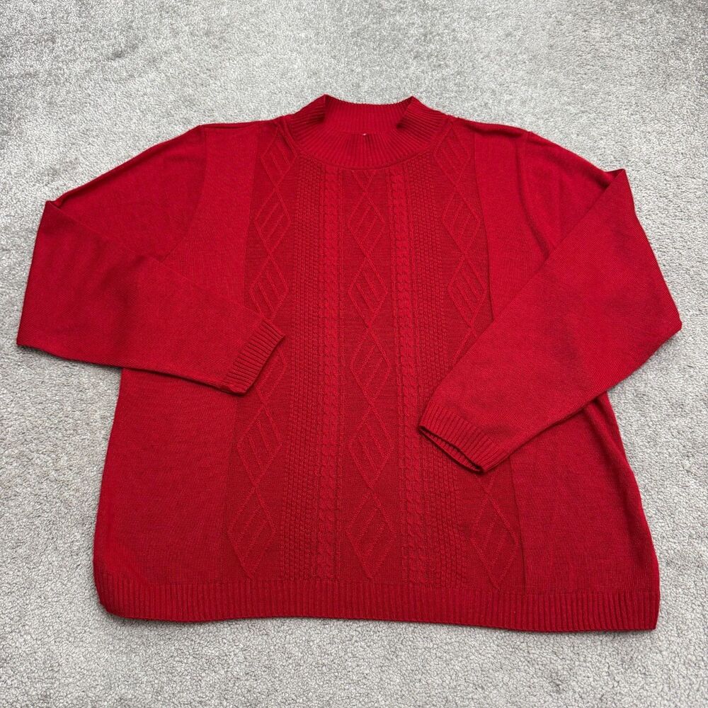 Alfred Dunner Cable Knit Mock Neck Pullover Sweater Womens XL Red Stretch Casual
